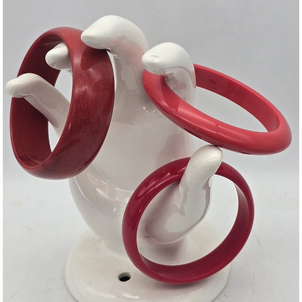 3 Vintage Acrylic Red Bangle Bracelets ~ Retro Fashion